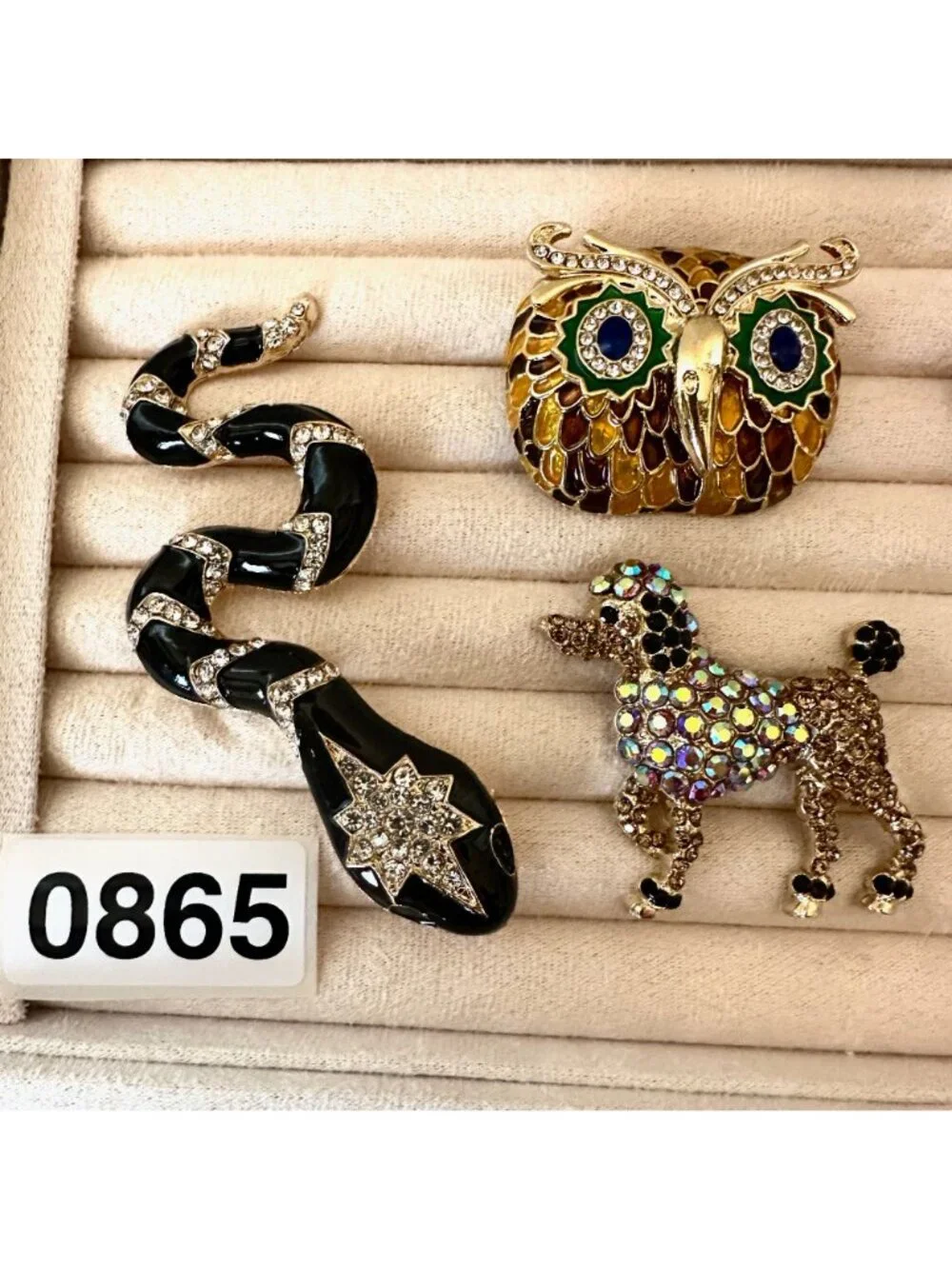 Costume Jewelry Lot Snake Pendant Brooch Pin Owl Sunflower Fish Poodle Gold Tone